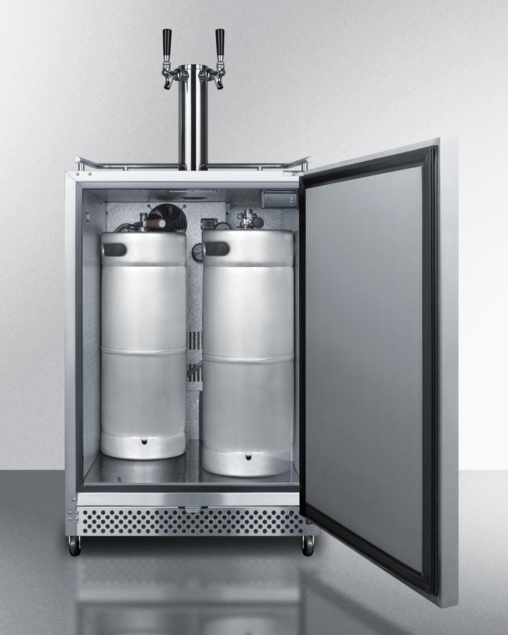 Summit Commercial Outdoor Beer Dispensers 24 Inch Built-in Outdoor/Indoor Commercial Kegerator with Half Barrel Keg Capacity, Dual Tap Kit, Digital Thermostat, Lock, Stainless Steel Exterior, and ETL-S Listed to NSF-7 Standards