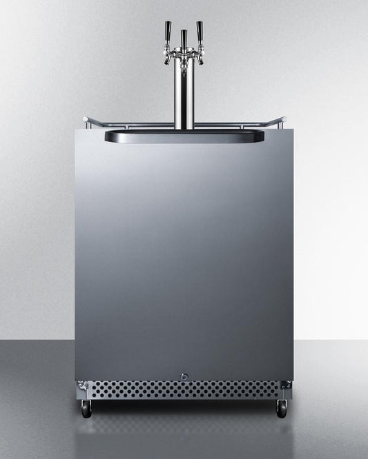 Summit Commercial Outdoor Beer Dispensers 24 Inch Built-In Outdoor Kegerator with 6.04 Cu. Ft. Storage Capacity, Weatherproof Design, Full-Sized Beer Dispenser, Complete Triple Tap Kit, Automatic Defrost, and 100% CFC Free Design