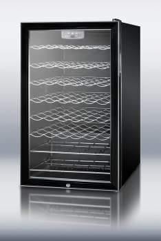 Summit Commercial Undercounter Wine Cellars 20 Inch Built-in Commercial Wine Cellar with 40 Bottle Capacity, ADA-Compliant Height, 6 Scalloped Shelves, 2 Flat Shelves, Automatic Defrost, Interior Lighting and Reversible Door Hinge: Long Towel Bar Handle
