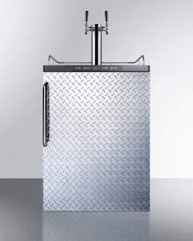 Summit Freestanding Beer Dispensers 24 Inch Freestanding Beer Dispenser with 1 Half-Barrel Capacity, Digital Thermostat, Automatic Defrost, Dual Tap Kit, Locking Casters and Top Guard Rail: Diamond Plate with Towel Bar Handle