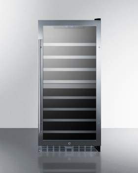 Summit Full Size Wine Cellars 24 Inch Freestanding Wine Cellar with 62 Bottle Capacity, Two Temperature Zones, Slide-Out Shelves, Tempered Glass Door, Digital Thermostat, Factory Installed Lock, Active Carbon Filter, Reversible Door, Automatic Defrost and 100% CFC Free