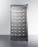 Summit Full Size Wine Cellars 24 Inch Freestanding Wine Cellar with 62 Bottle Capacity, Two Temperature Zones, Slide-Out Shelves, Tempered Glass Door, Digital Thermostat, Factory Installed Lock, Active Carbon Filter, Reversible Door, Automatic Defrost and 100% CFC Free