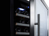 Summit Full Size Wine Cellars 24 Inch Freestanding Wine Cellar with 62 Bottle Capacity, Two Temperature Zones, Slide-Out Shelves, Tempered Glass Door, Digital Thermostat, Factory Installed Lock, Active Carbon Filter, Reversible Door, Automatic Defrost and 100% CFC Free