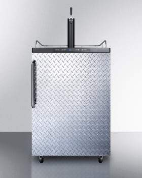 Summit Outdoor Beer Coolers 24 Inch Outdoor Beer Dispenser with 1 Half-Barrel Capacity, Digital Thermostat, Automatic Defrost, Single Tap Kit, Locking Casters and Top Guard Rail: Diamond Plate with Towel Bar Handle