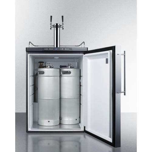 Summit Undercounter Beer Dispensers 24 Inch Built-in Beer Dispenser with 1 Half-Barrel Capacity, Digital Thermostat, Automatic Defrost, Dual Tap Kit, Locking Casters and Top Guard Rail: Panel Ready with Stainless Steel Frame