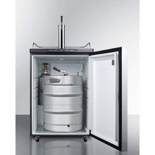 Summit Undercounter Beer Dispensers 24 Inch Built-in Beer Dispenser with 1 Half-Barrel Capacity, Digital Thermostat, Automatic Defrost, Single Tap Kit, Locking Casters and Top Guard Rail: Horizontal Handle Stainless Steel