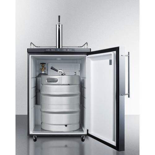 Summit Undercounter Beer Dispensers 24 Inch Built-in Beer Dispenser with 1 Half-Barrel Capacity, Digital Thermostat, Automatic Defrost, Single Tap Kit, Locking Casters and Top Guard Rail: Panel Ready with Stainless Steel Frame