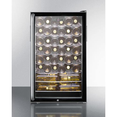 Summit Undercounter Wine Cellars 20 Inch Built-in Wine Cellar with 40 Bottle Capacity, 6 Scalloped Shelves, 2 Flat Shelves, Automatic Defrost, Interior Lighting and Reversible Door Hinge: Long Towel Bar HandleSWC525LBISH