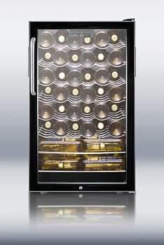 Summit Undercounter Wine Cellars 20 Inch Built-in Wine Cellar with 40 Bottle Capacity, ADA-Compliant Height, 6 Scalloped Shelves, 2 Flat Shelves, Automatic Defrost, Interior Lighting and Reversible Door Hinge: Short Towel Bar Handle