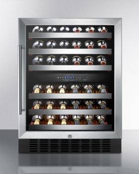 Summit Undercounter Wine Cellars 24 Inch Undercounter Dual Zone Wine Cellar with Slide-Out Shelving, 46 Bottle Capacity, Automatic Defrost, Glass Door, Factory Installed Lock, Interior Light, Reversible Door and CFC Free: Black Cabinet, Right Hinge