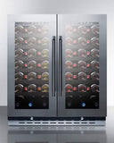 Summit Undercounter Wine Cellars 30 Inch Dual Zone Undercounter Wine Cellar with 70 Bottle Capacity, 14 Full Extension Wood Shelves, Digital Thermostat, Recessed LED Lighting, Automatic Defrost and Door Locks