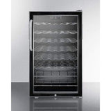 Summit Undercounter Wine Cellars 4.5 cu. ft. Freestanding Wine Cellar with 40 Bottle Capacity, ADA-Compliant Height, 6 Scalloped Shelves, 2 Flat Shelves, Automatic Defrost, Interior Lighting and Reversible Door Hinge: Short Towel Bar Handle, Stainless Steel Exterior Cabinet