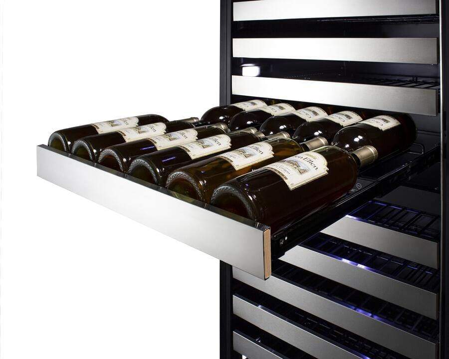 Summit Wine Cellars 24 Inch Built-In and Freestanding Dual Zone Wine Cooler with 163 Bottle Capacity, Left Hinge, Glass Door, With Lock, 13 Extension Wine Racks