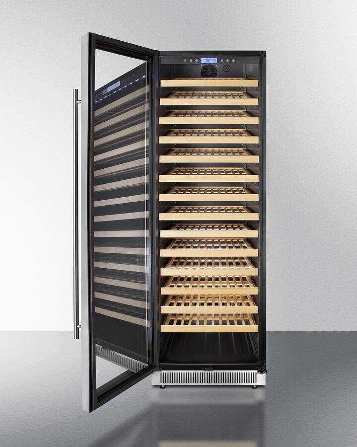 Summit Wine Cellars 24 Inch Built-In and Freestanding Single Zone Wine Cooler with 165 Bottle Capacity, Left Hinge, Glass Door, With Lock, 14 Extension Wine Racks