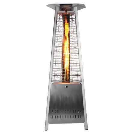 SUNHEAT Tower Patio Heater 6’ 2” Decorative Flame Triangle Glass Tube Stainless Steel Commercial Patio Heater PHTRSS-34
