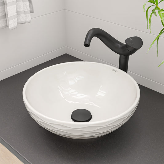 ALFI Brand - White 17" Decorative Round Vessel Above Mount Ceramic Sink | ABC909