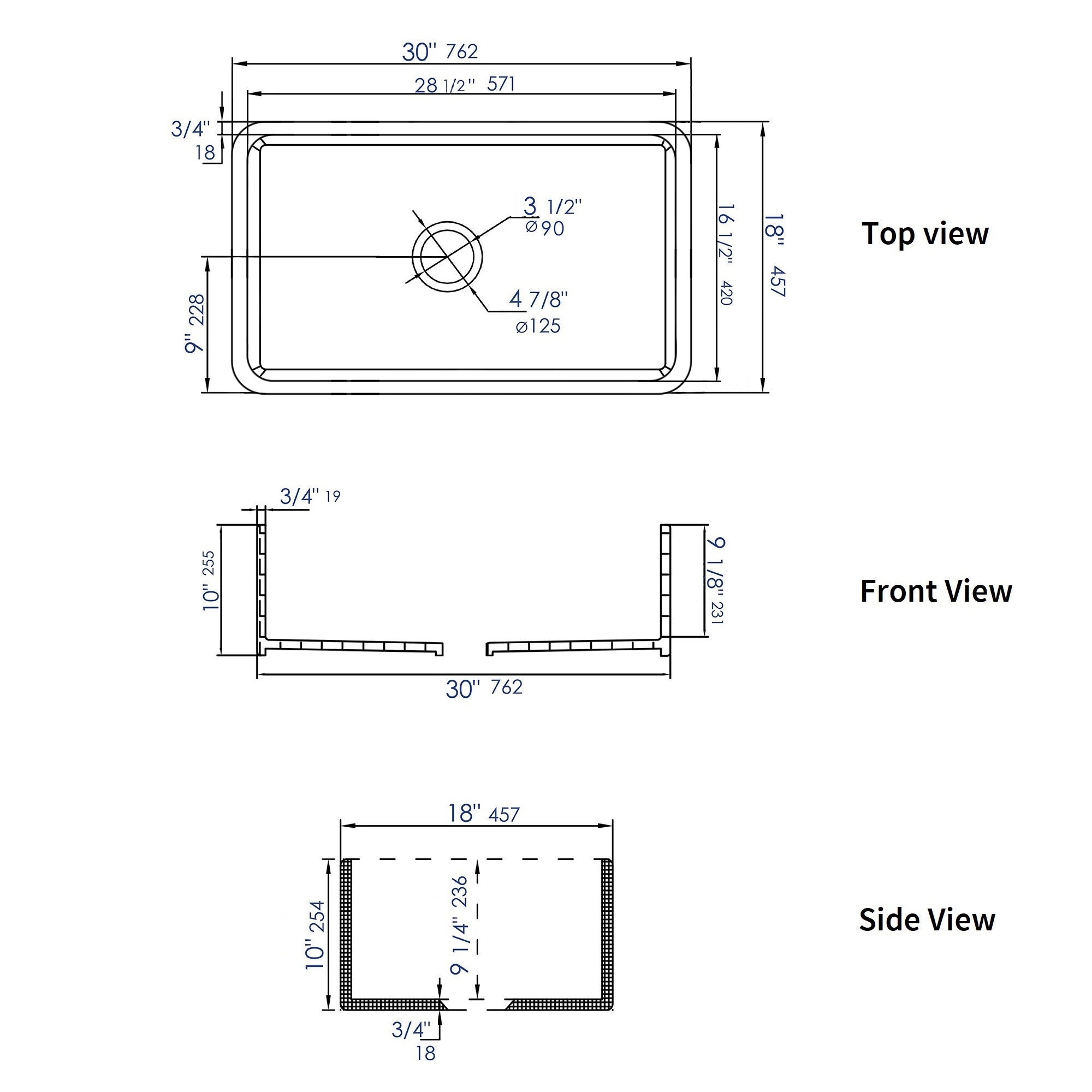 ALFI Brand - Gray Matte Smooth Apron 30" x 18" Single Bowl Fireclay Farm Sink | ABF3018-GM