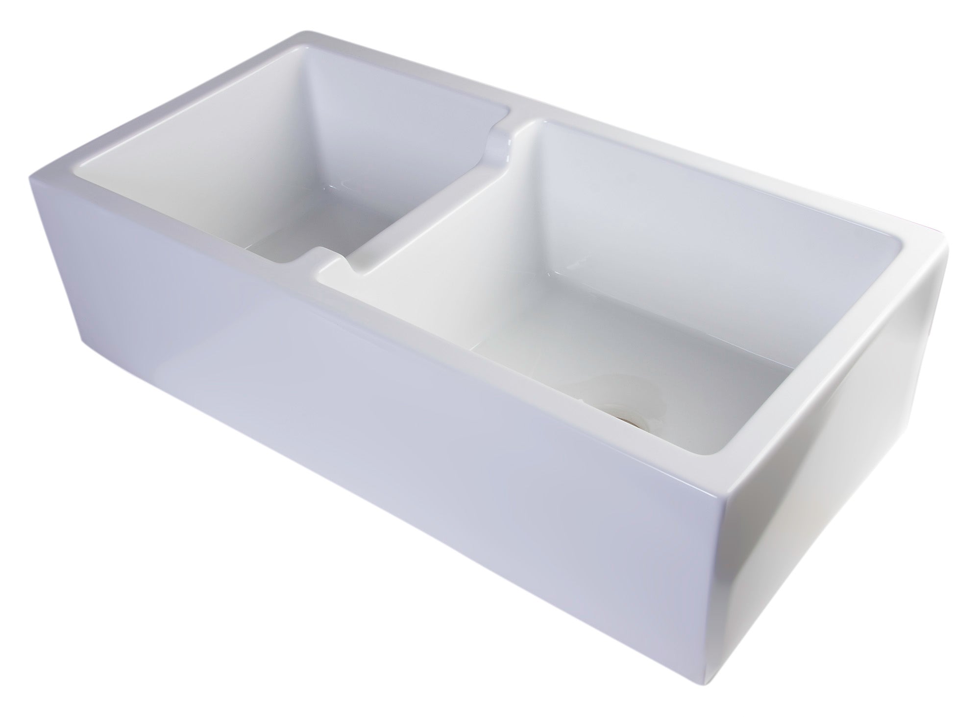 ALFI Brand - 36" White Smooth Apron Thick Wall Fireclay Double Bowl Farm Sink | AB3618DB-W