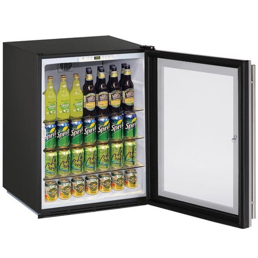 U-Line Refrigerators U-Line | Glass Refrigerator 24" Lock Reversible Hinge Black Frame115v | ADA Collection | U-ADA24RGLB-13B