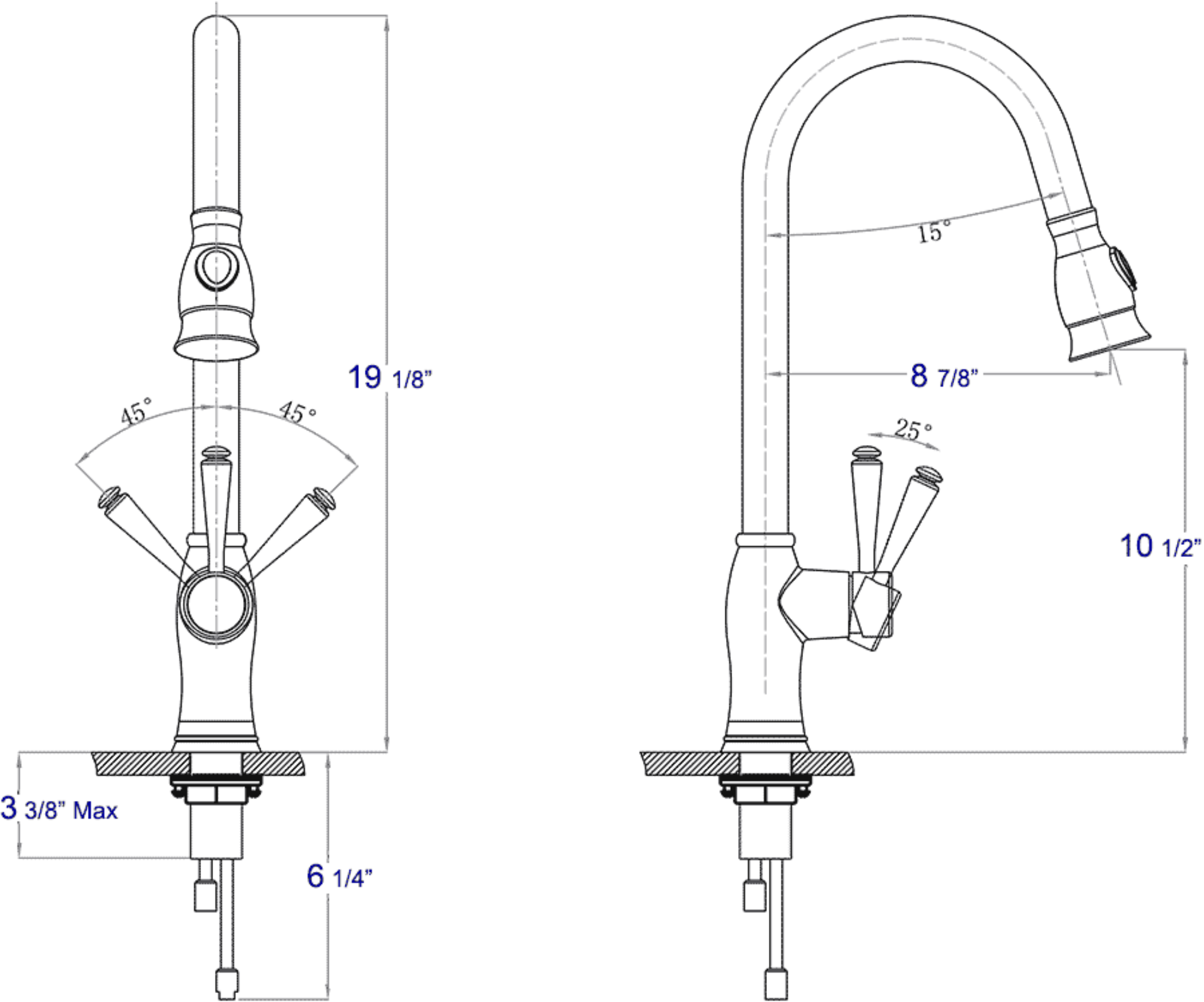 ALFI Brand - Traditional Solid Polished Stainless Steel Pull Down Kitchen Faucet | AB2043-PSS