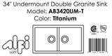 ALFI Brand - Titanium 34" Undermount Double Bowl Granite Composite Kitchen Sink | AB3420UM-T