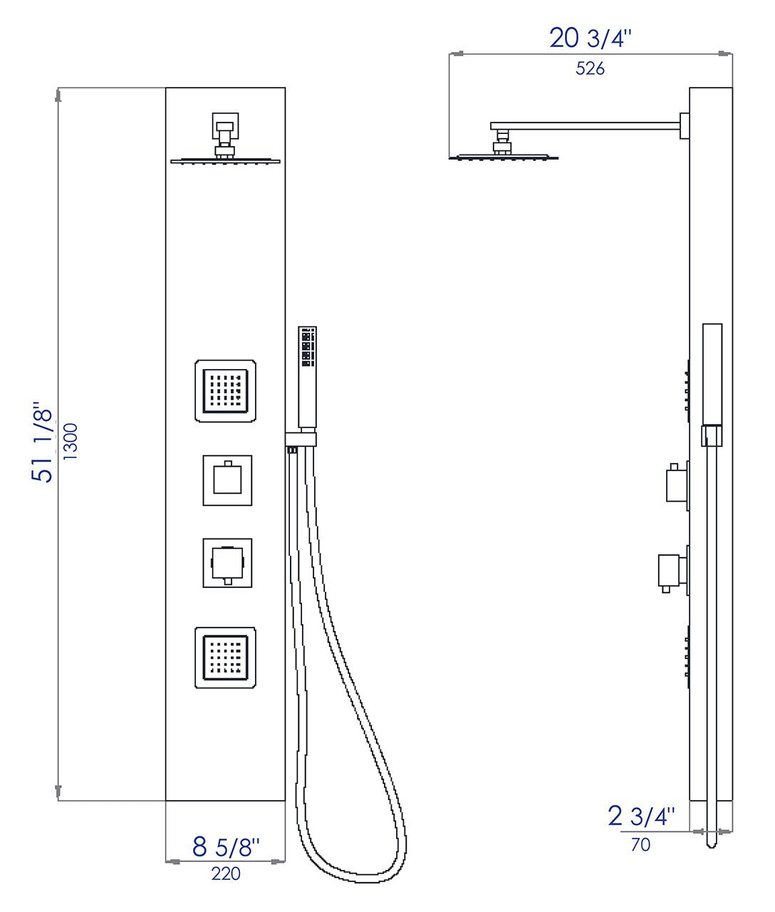 ALFI Brand - Black Aluminum Shower Panel with 2 Body Sprays and Rain Shower Head | ABSP65B