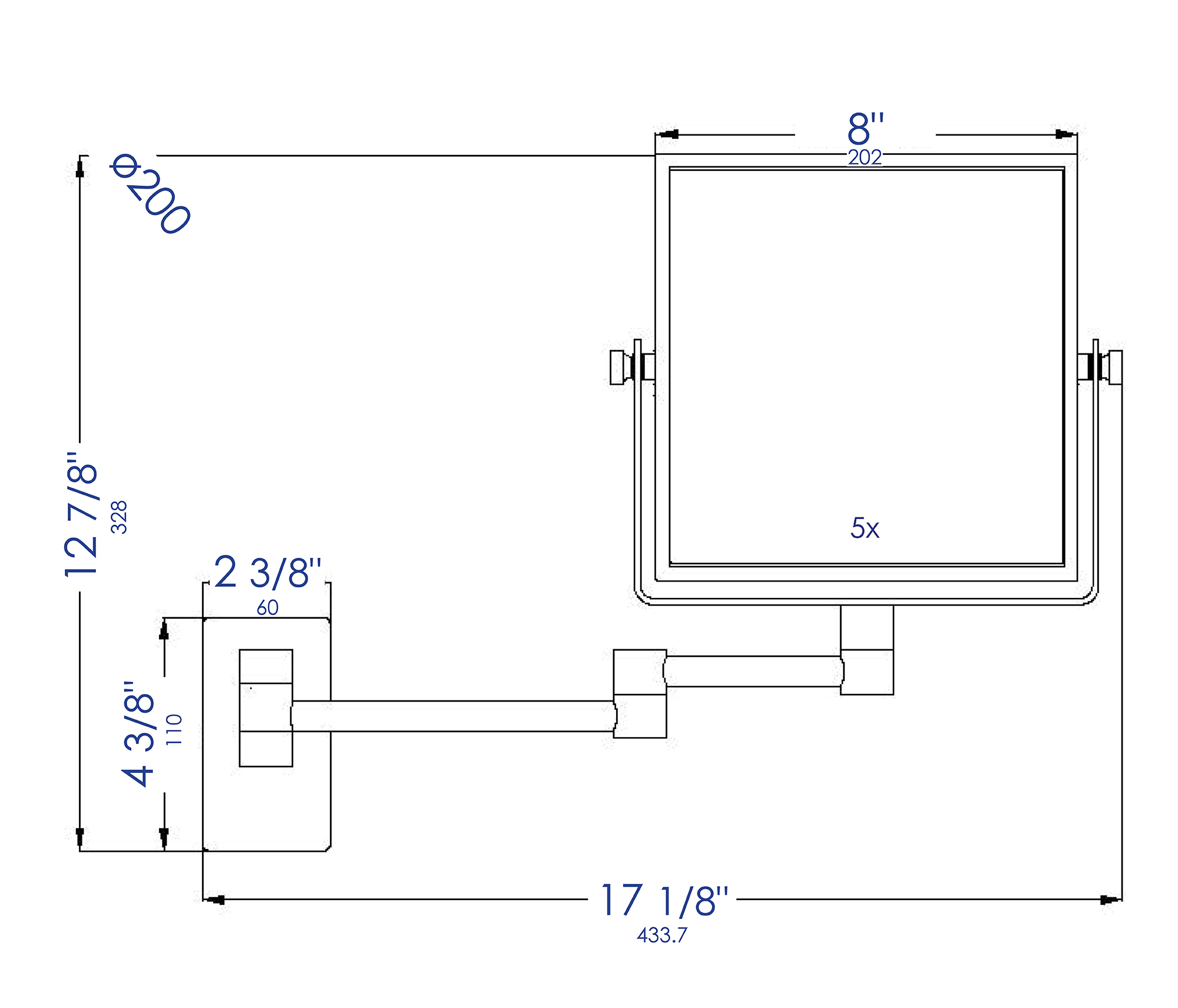 ALFI Brand - 8" Square Wall Mounted 5x Magnify Cosmetic Mirror | ABM8WS-PC