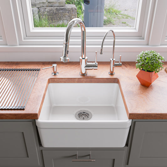 ALFI Brand - White 20" Single Bowl Apron Fireclay Farmhouse Kitchen Sink | AB507