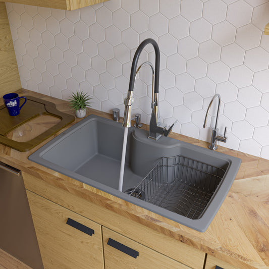 ALFI Brand - Titanium 35" Drop-In Single Bowl Granite Composite Kitchen Sink | AB3520DI-T