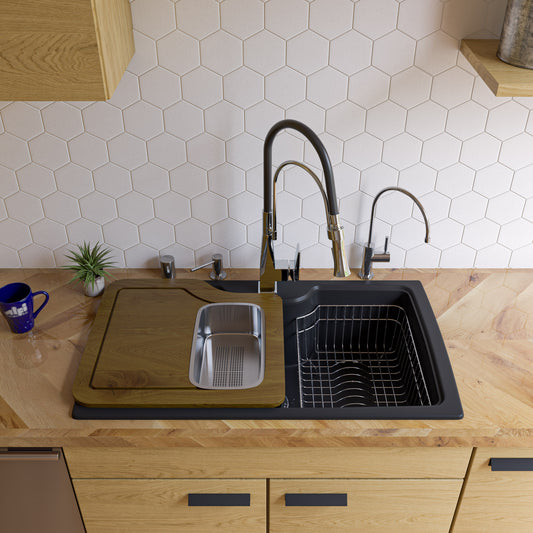 ALFI Brand - Black 35" Drop-In Single Bowl Granite Composite Kitchen Sink | AB3520DI-BLA