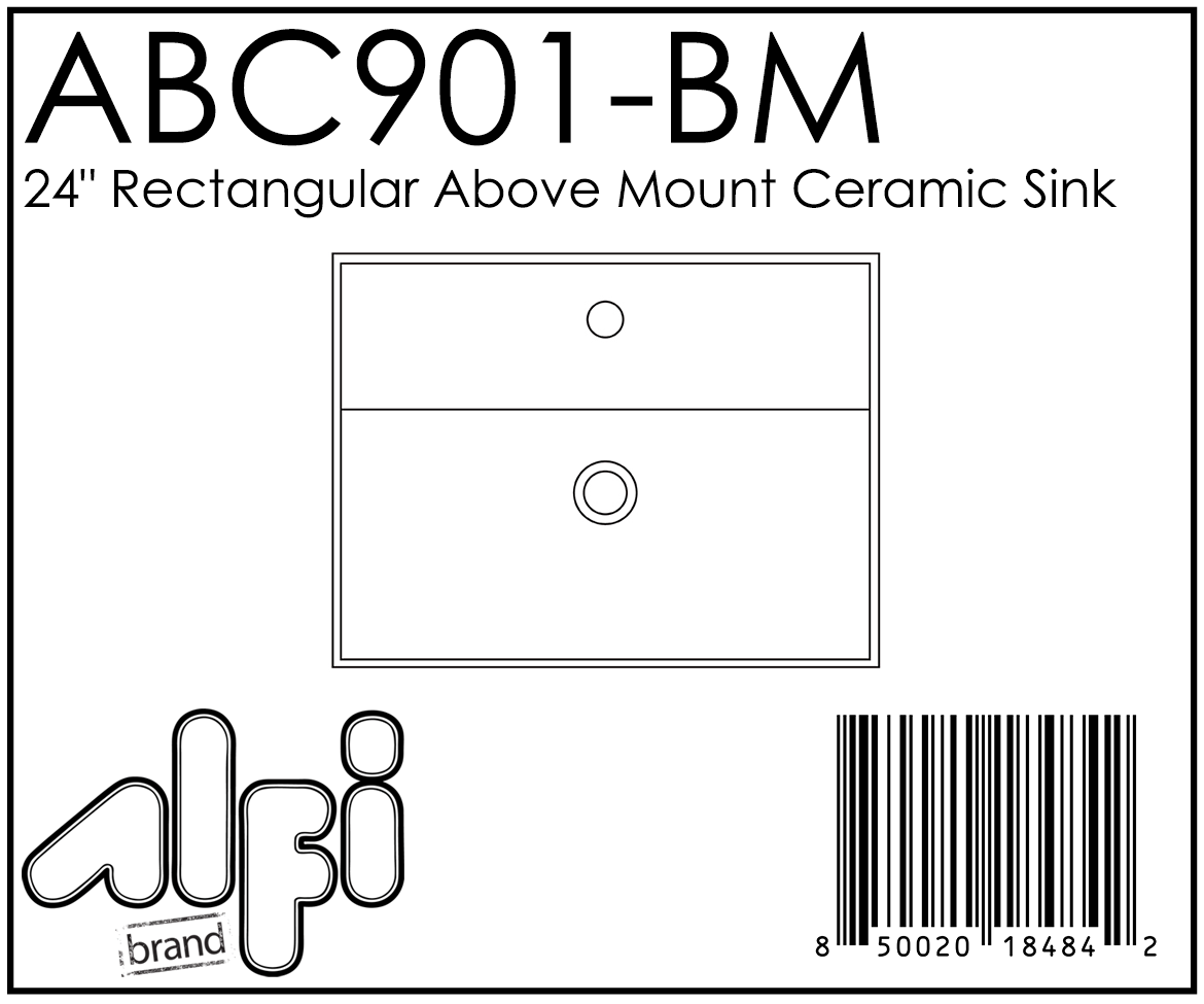 ALFI Brand - Black Matte 24" Modern Rectangular Above Mount Ceramic Sink with Faucet Hole | ABC901-BM