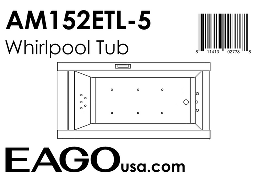 EAGO - 5 ft Clear Rectangular Acrylic Whirlpool Bathtub | AM152ETL-5