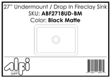 ALFI Brand - Black Matte 27" x 18" Fireclay Undermount / Drop In Firelcay Kitchen Sink | ABF2718UD-BM