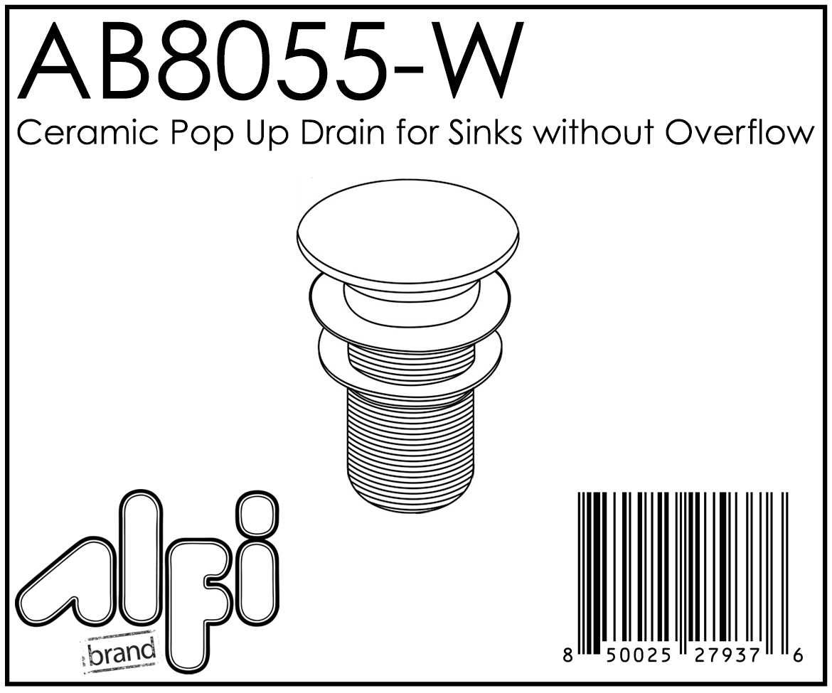 ALFI Brand - White Ceramic Mushroom Top Pop Up Drain for Sinks without Overflow | AB8055-W