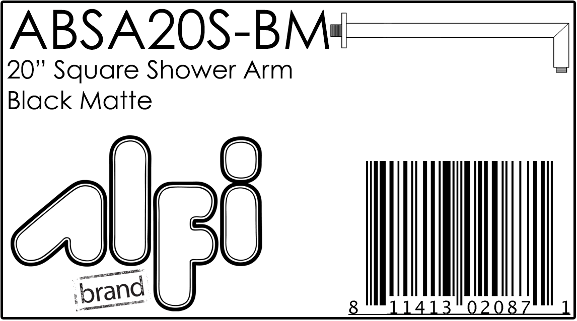 ALFI Brand - Black Matte 20" Square Wall Shower Arm | ABSA20S-BM