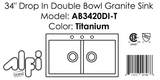 ALFI Brand - Titanium 34" Drop-In Double Bowl Granite Composite Kitchen Sink | AB3420DI-T