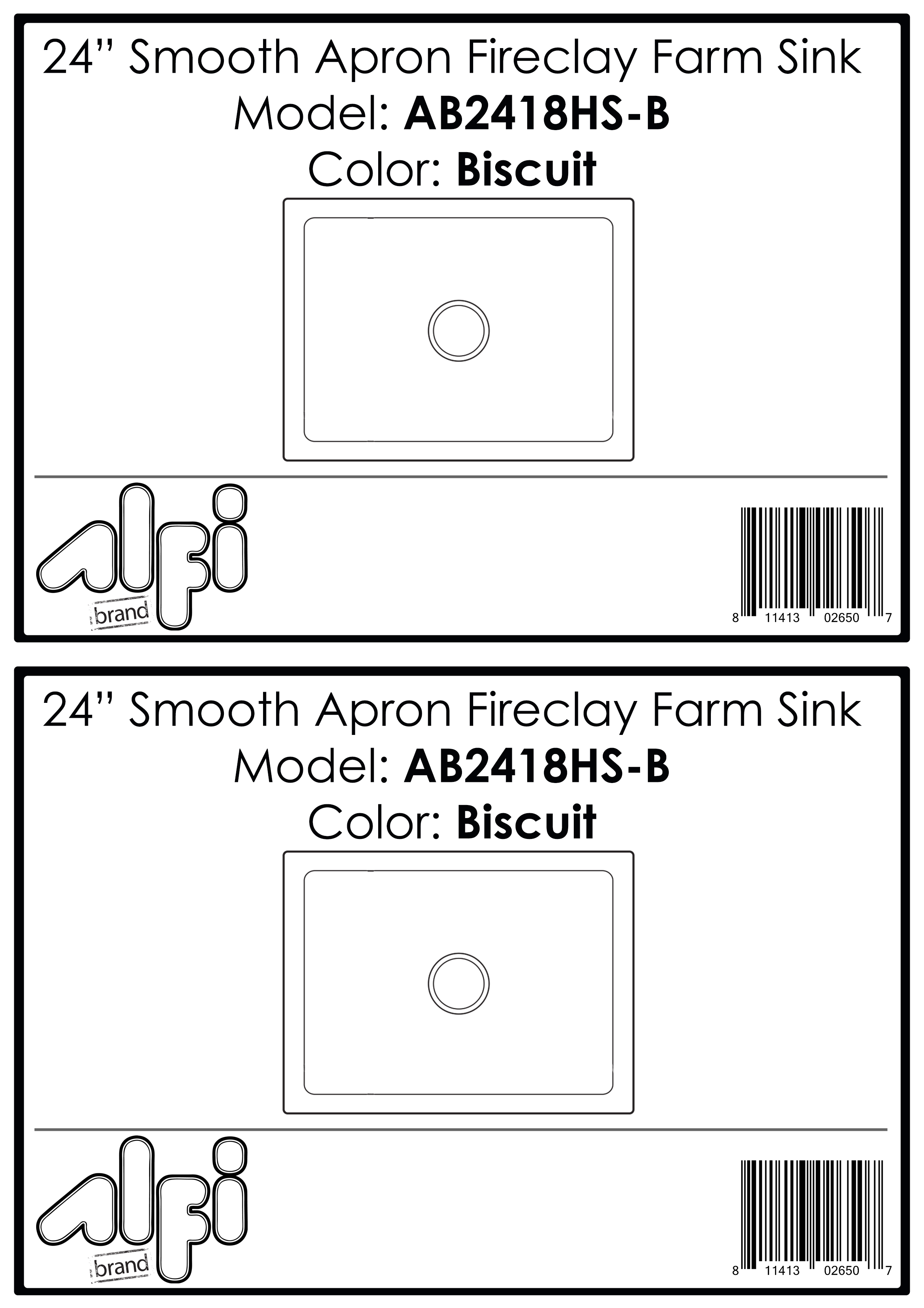 ALFI Brand - 24 inch Biscuit Reversible Smooth / Fluted Single Bowl Fireclay Farm Sink | AB2418HS-B