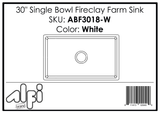 ALFI Brand - 30" White Thin Wall Single Bowl Smooth Apron Fireclay Kitchen Farm Sink | ABF3018-W