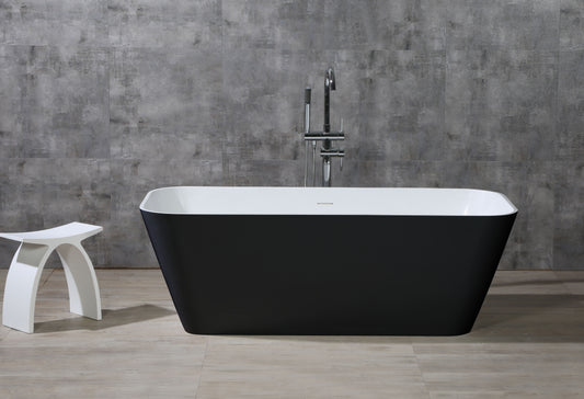 ALFI Brand - 67" Black & White Matte Rectangular Solid Surface Resin Soaking Bathtub | AB9952BM