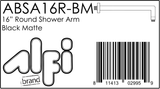 ALFI Brand - Black Matte 16" Round Wall Shower Arm | ABSA16R-BM