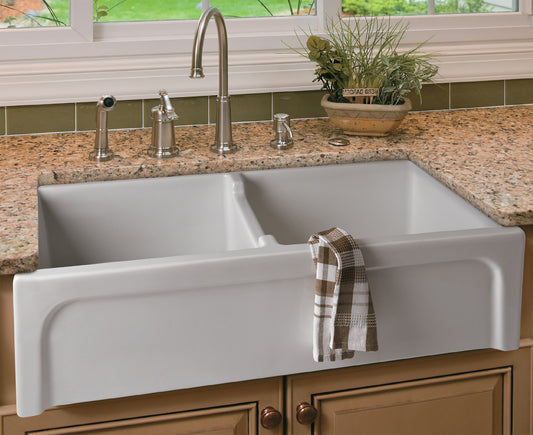 ALFI Brand - 39" White Arched Apron Thick Wall Fireclay Double Bowl Farm Sink | AB3918ARCH-W