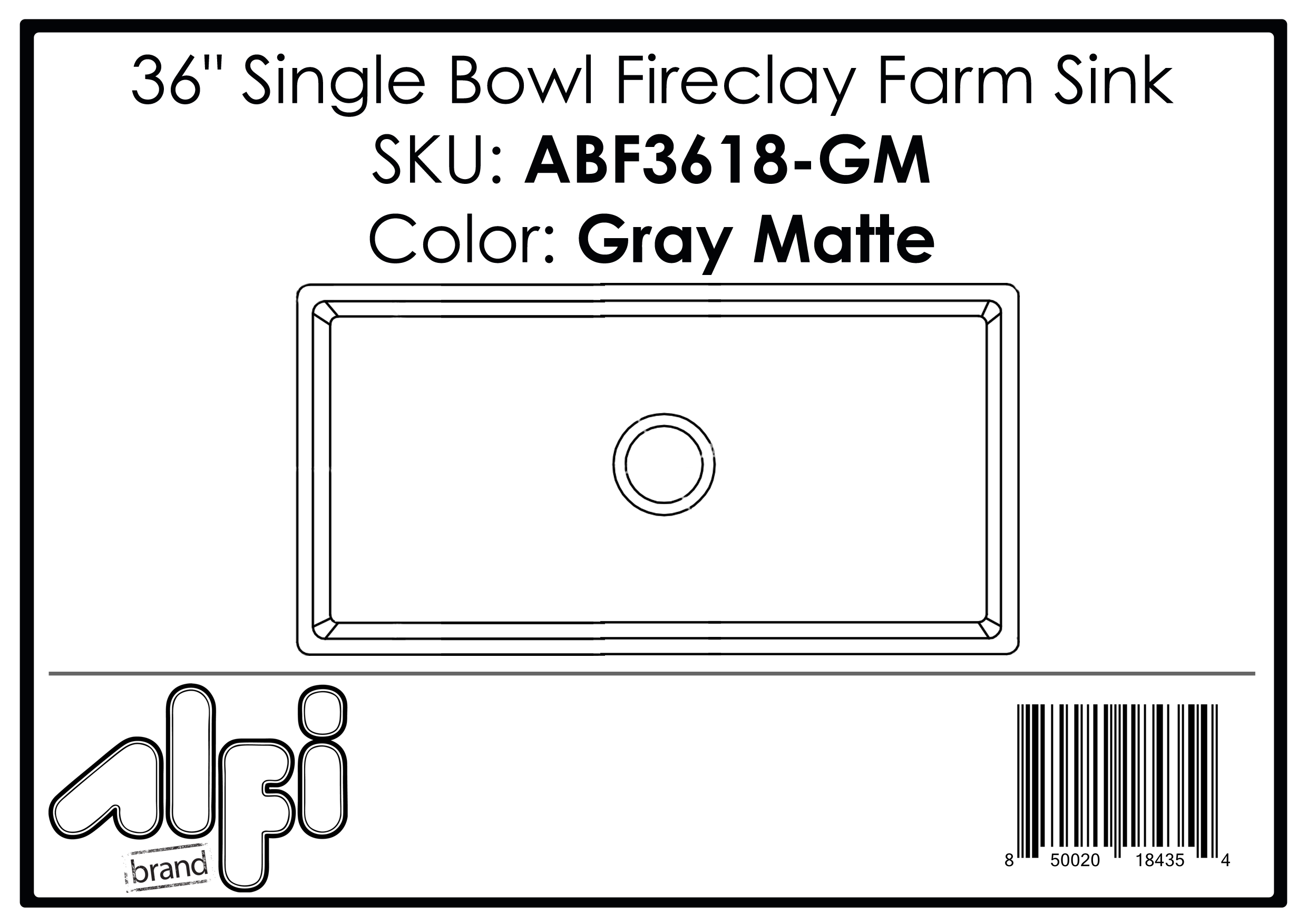 ALFI Brand - Gray Matte Smooth Apron 36" x 18" Single Bowl Fireclay Farm Sink | ABF3618-GM