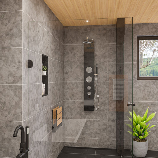 ALFI Brand - 12 x 24 Black Matte Stainless Steel Vertical Double Shelf Bath Shower Niche | ABNC1224-BLA