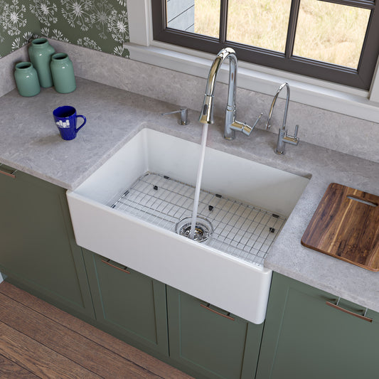 ALFI Brand - White 30" Contemporary Smooth Apron Fireclay Farmhouse Kitchen Sink | AB510-W