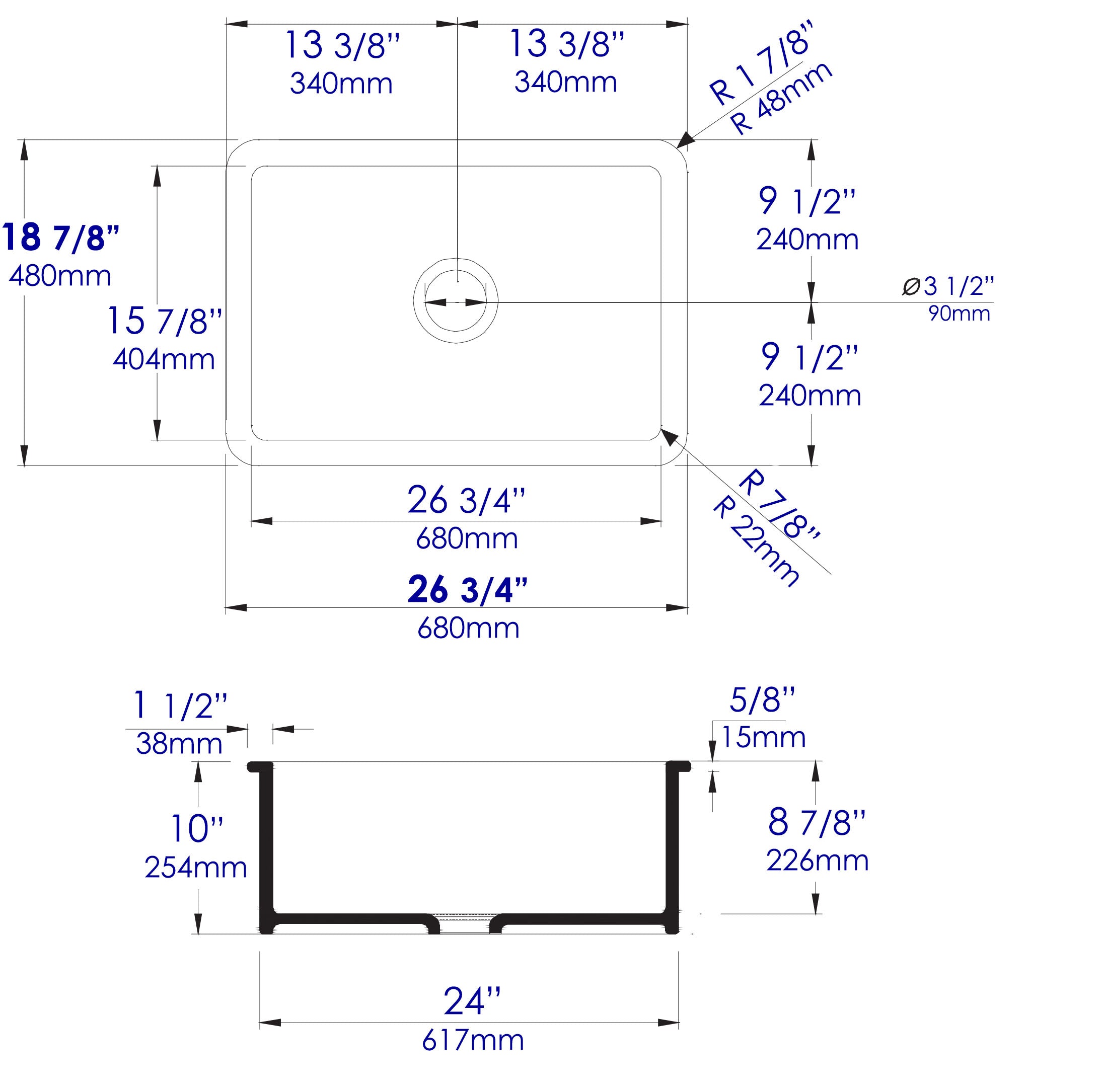 ALFI Brand - White 27" x 18" Fireclay Undermount / Drop In Firelcay Kitchen Sink | ABF2718UD-W