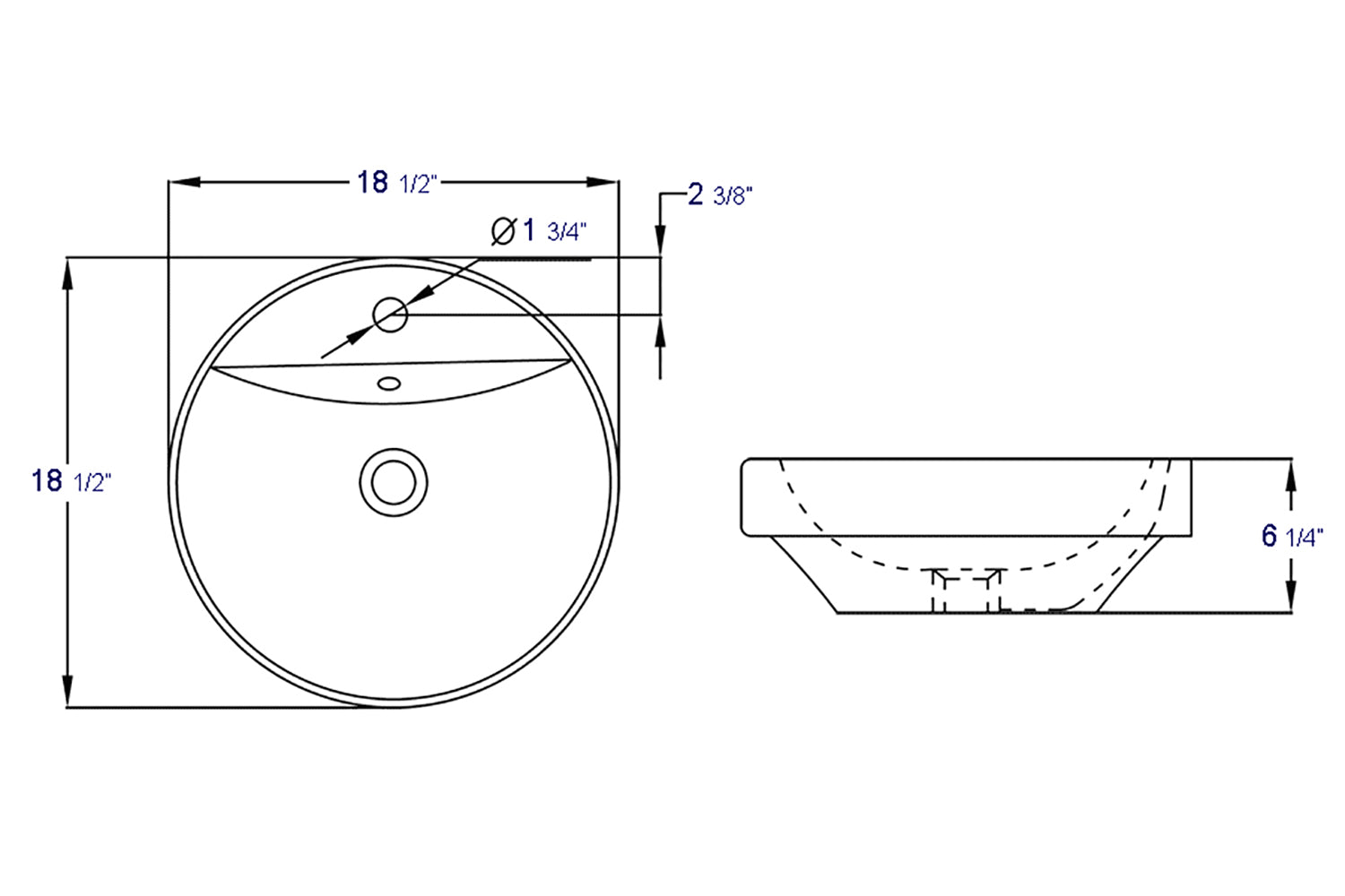 EAGO - 18" ROUND CERAMIC ABOVE MOUNT BATHROOM BASIN VESSEL SINK | BA141