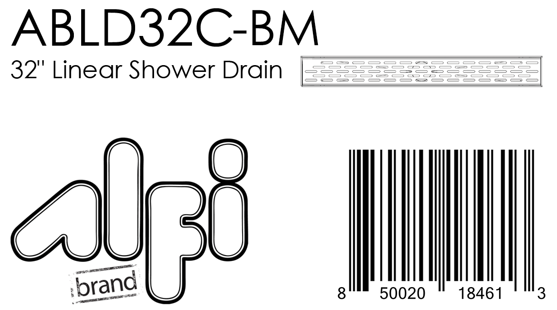 ALFI Brand - 32" Black Matte Stainless Steel Linear Shower Drain with Groove Holes | ABLD32C-BM