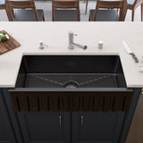 ALFI Brand - 36" Black Gloss Reversible Smooth / Fluted Single Bowl Fireclay Farm Sink | AB3618HS-BG