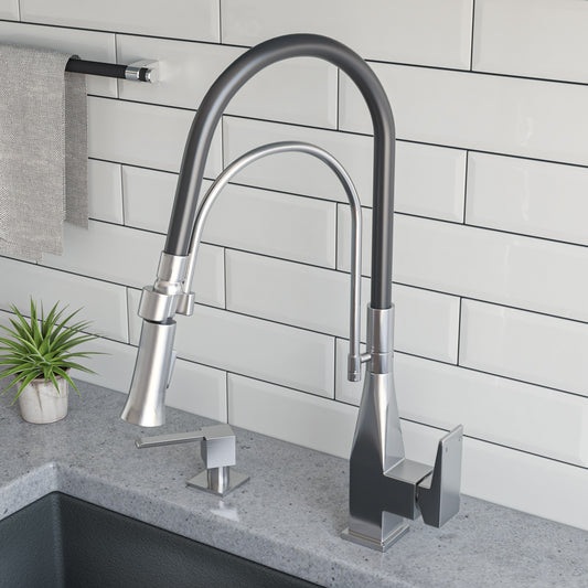 ALFI Brand - Brushed Nickel Square Kitchen Faucet with Black Rubber Stem | ABKF3023-BN