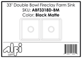 ALFI Brand - Black Matte Smooth Apron 33" x 18" Double Bowl Fireclay Farm Sink | ABF3318D-BM